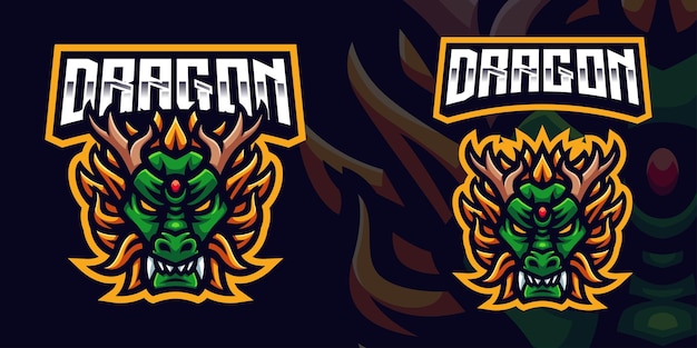 Vector green dragon gaming mascot logo template for esports streamer facebook youtube