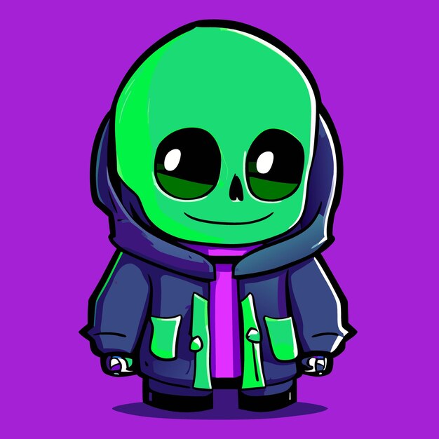 Vector green dyed skull wearing purple coat vector illustration cartoon