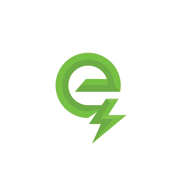 Vector green e letter with electric bolt logo