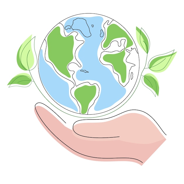 Green Earth with leaves in human hand Concept Save planet Vector illustration