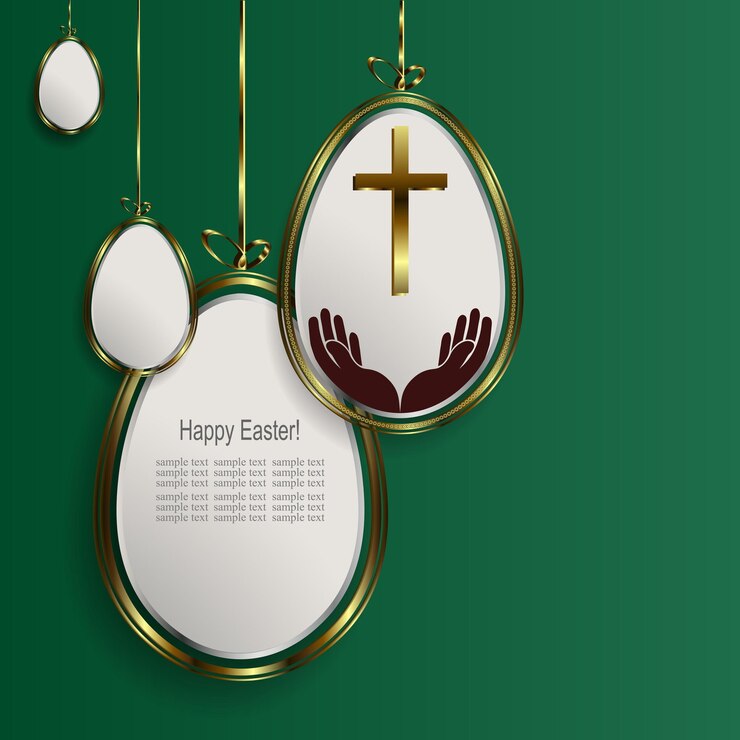 वेक्टर green easter composition with silhouettes of white eggs with a gold border, postcard.