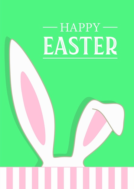 green easter postcard with white bunny ears