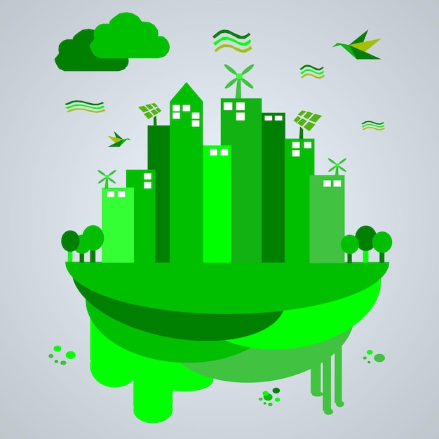 グリーンエコシティ代替エネルギーと生態保全の概念ベクトル図