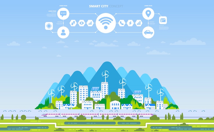 Vector green eco city and sustainable architecture banner.
