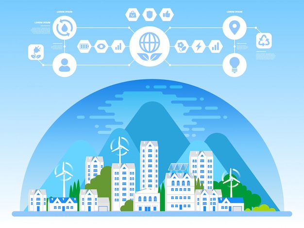 Città verde di eco e bandiera di architettura sostenibile