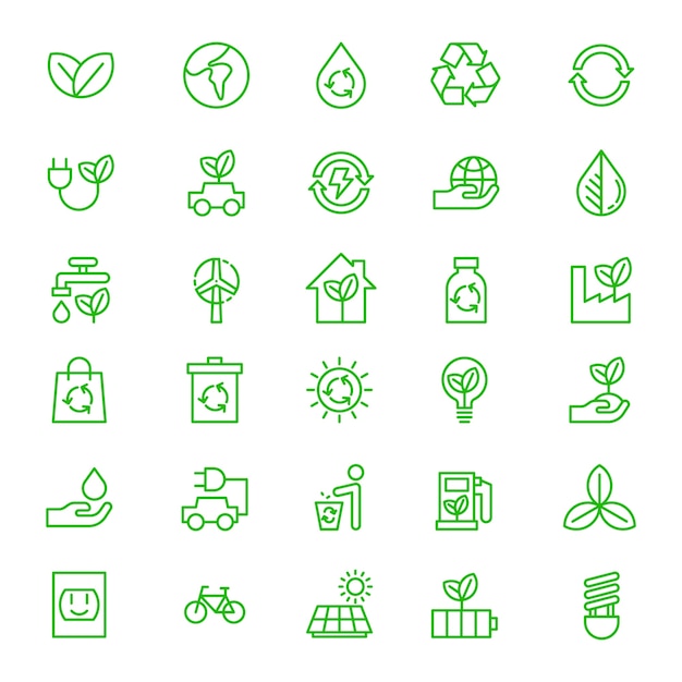 Зеленый Эко-земля Icon Set Outline Vector