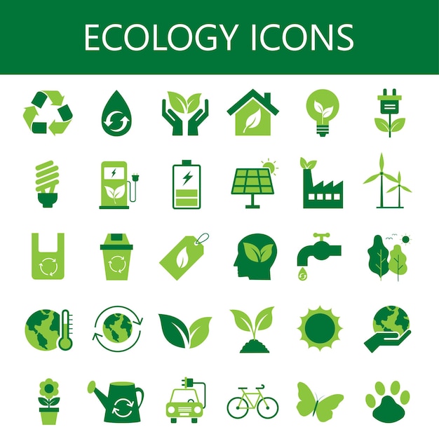 ベクトル 緑のエコロジーと環境フラット アイコン セット エコ フレンドリーなシンボル コレクション コンセプト自然。
