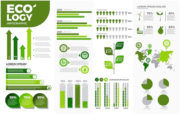 Vector green ecology infographic templates set