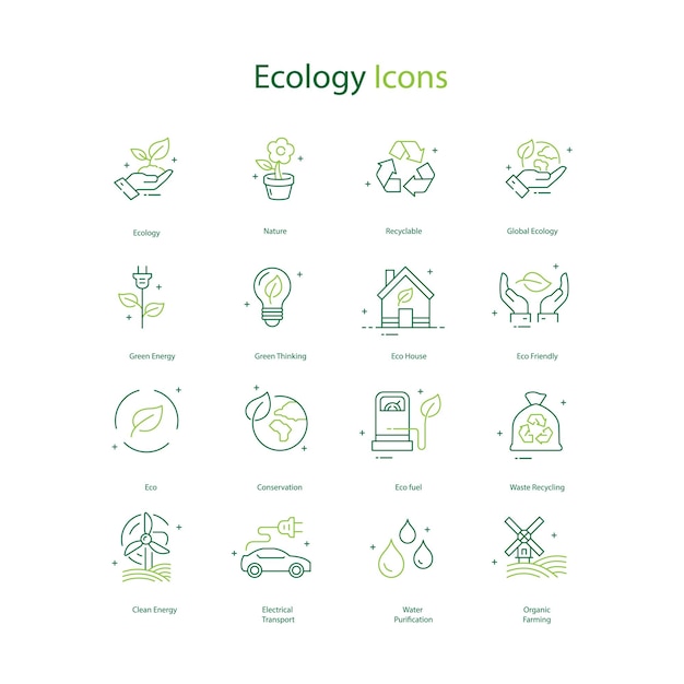 Vector green ecology vector iconography symbols for environmental awareness