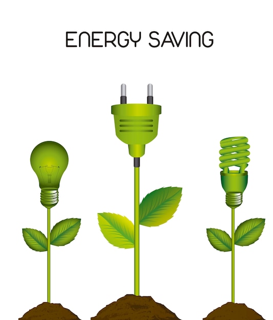 green electric bulb with plug energy saving vector illustration