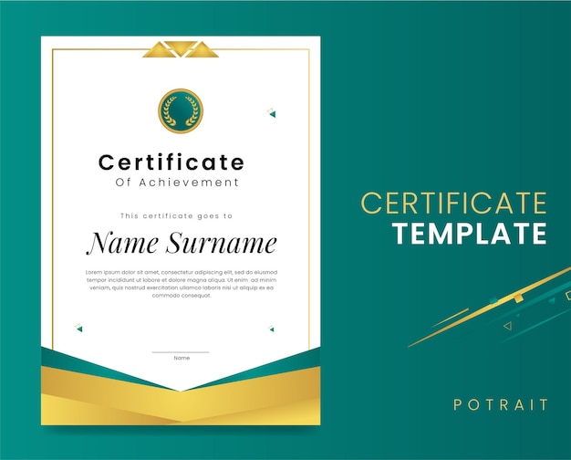 Green elegant premium certificate of achievement vector potrait