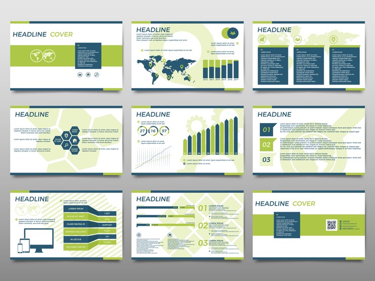 Green elements for infographics on a white background. Presentation templates. 