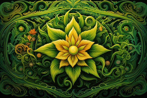 Green elf themed fractal flower digital artwork for creative graphic design