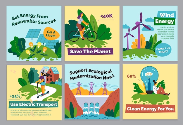 Green energy advertising at social media post set