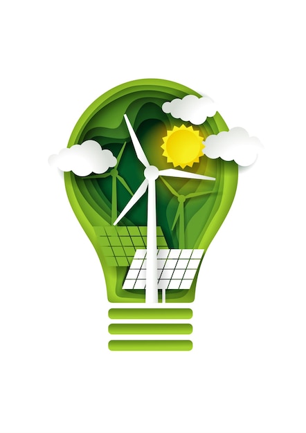 Green energy concept vector paper cut illustration
