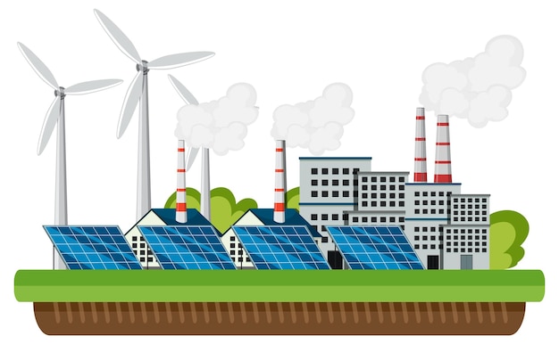 Concetto di energia verde con pannelli solari e turbine eoliche