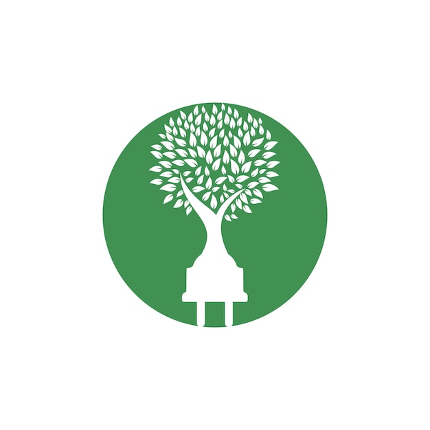 Green energy electricity logo concept Electric plug icon with tree