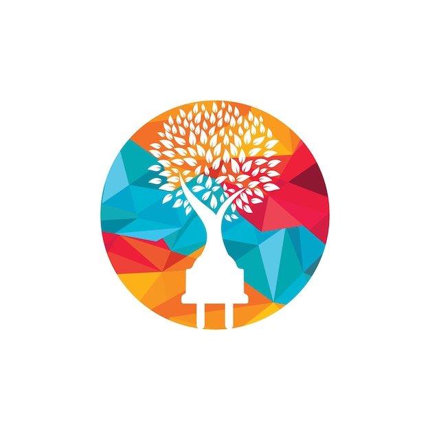 Концепция логотипа зеленой энергии электричества Икона электрической вилки с деревом