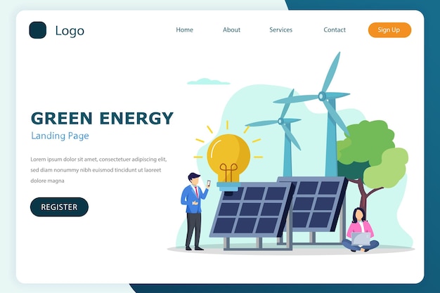 Modello vettoriale piatto del sito web della pagina di destinazione dell'energia verde