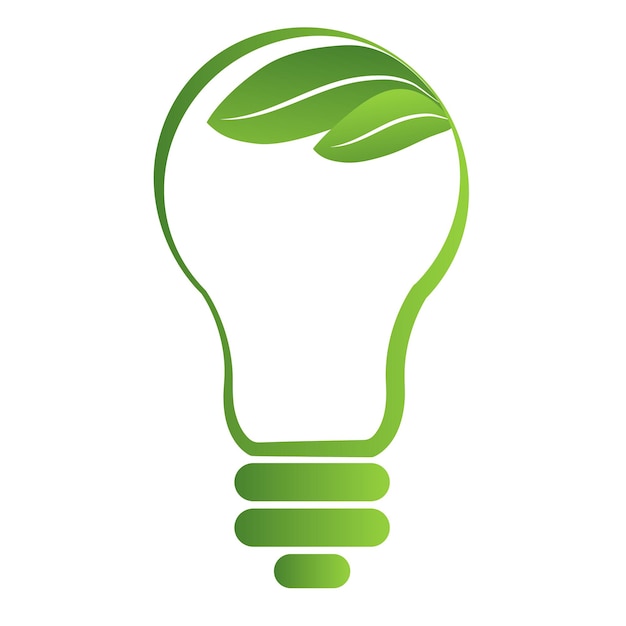 Vector green energy logo incandescent electric light bulb with green leaves symbol of clean energy recycling and nature conservation vector illustration isolated on white or transparent background