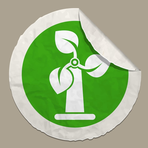Green energy symbol realistic paper sticker with curved edge