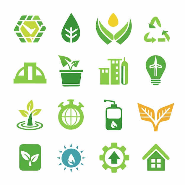 Green environment icons set on a isolated white background 1