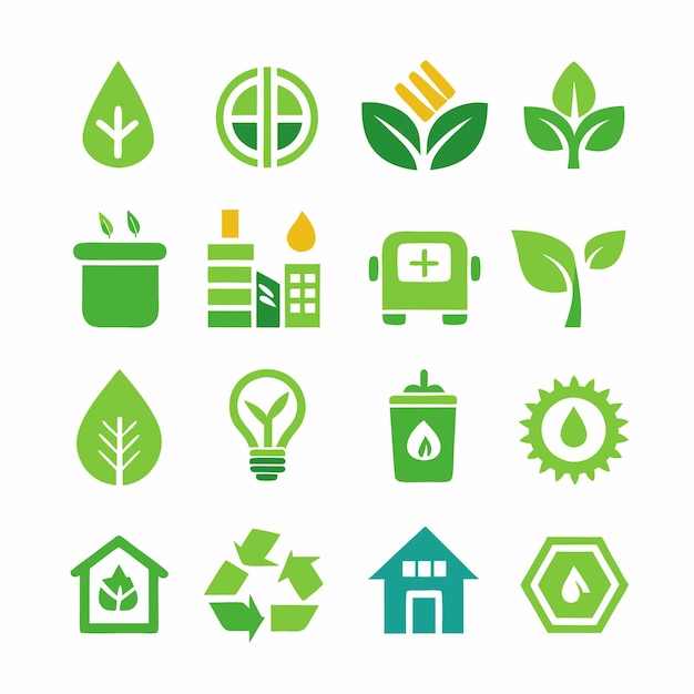 Green environment icons set on a isolated white background 4