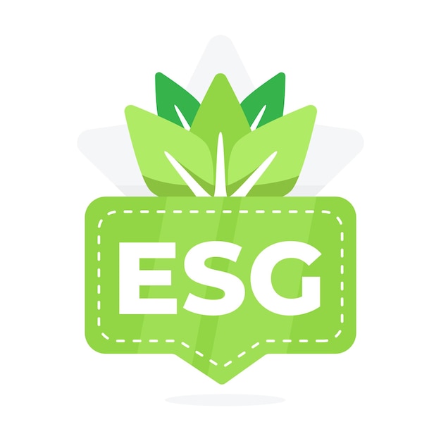 Green ESG sustainable badge design with leaf symbol for environmental social and governance