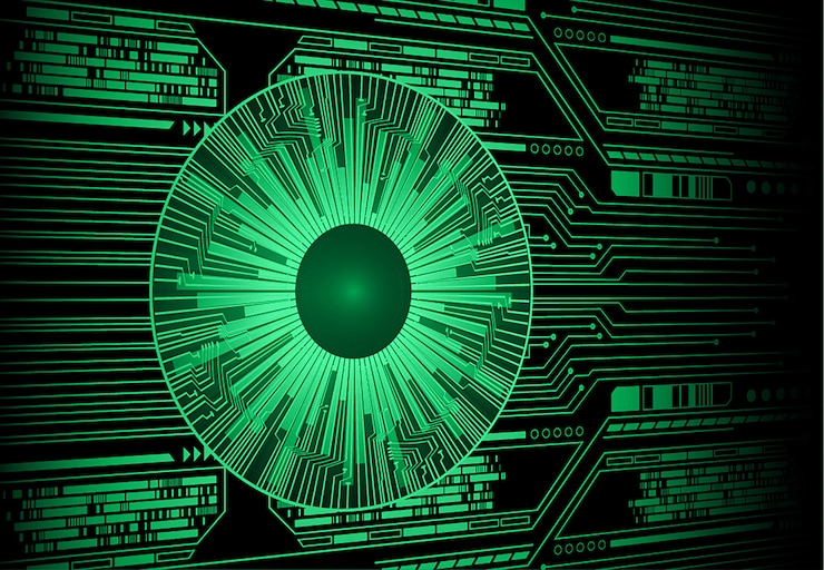 Vector green eye cyber circuit future technology concept background