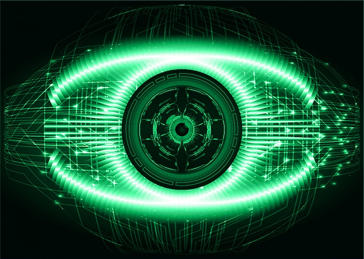 Vector green eye cyber circuit future technology concept 