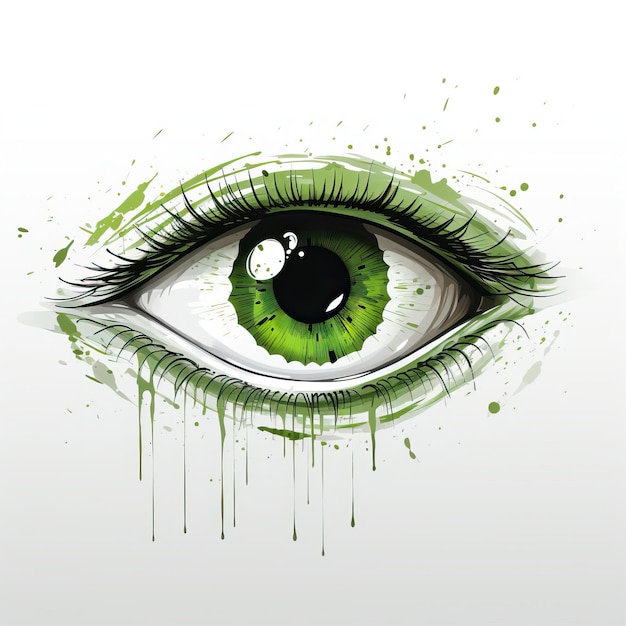 Green eye vector flat geometric watercolor white background isol
