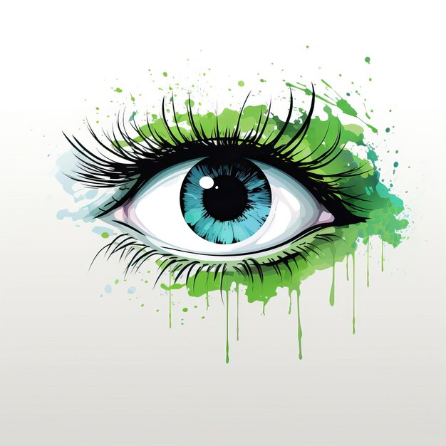 Vector green eye vector flat geometric watercolor white background isol