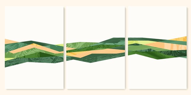 녹색 농장 농업 필드 템플릿 Agro 디자인 벡터 레이아웃 추상 에코 포스터 생태 배경 컬렉션 에코 시골 언덕 모양 장식 유기 농지 자연 예술 세트