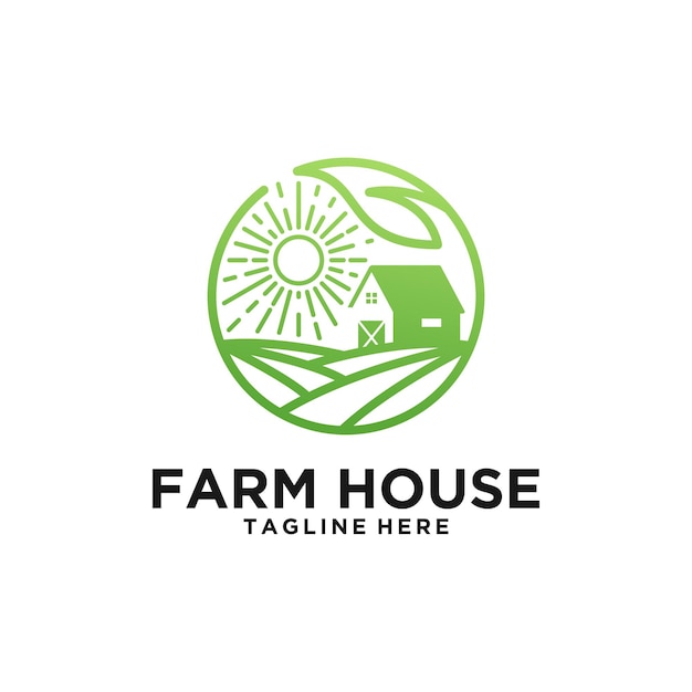 Vector green farm house leaf logo design