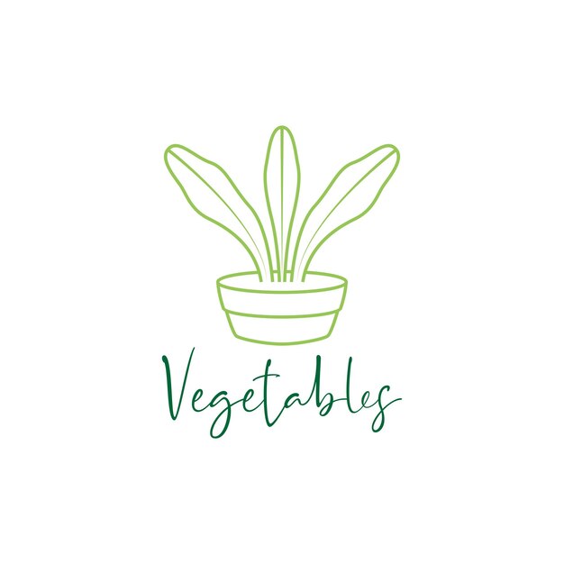 Verdura femminile verde sulla pentola logo design grafico vettoriale simbolo icona illustrazione creativa