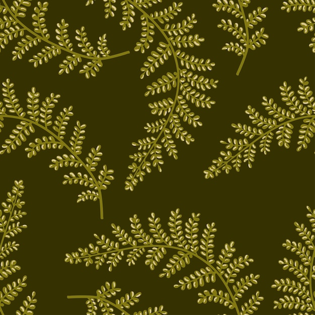 Green fern leaf branch vector seamless pattern Forest plant texture flat cartoon illustration