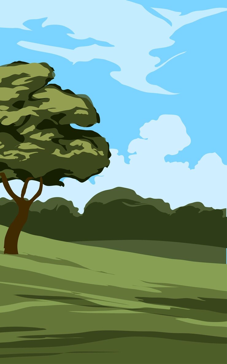 Vector green field landscape with trees