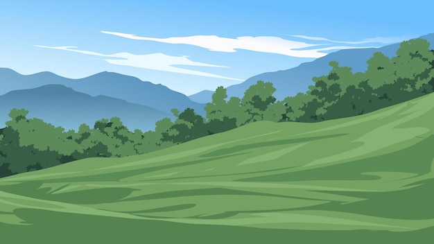 Vector a green field with a mountain in the background