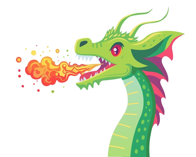 Green fire breathing dragon character ancient reptile from legends