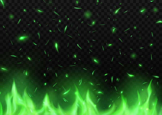 Green fire sparks overlay effect vector background