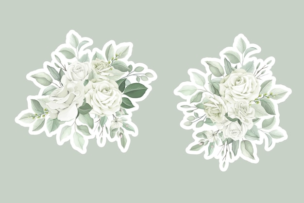 Vector green floral bouquets and stickers illustration