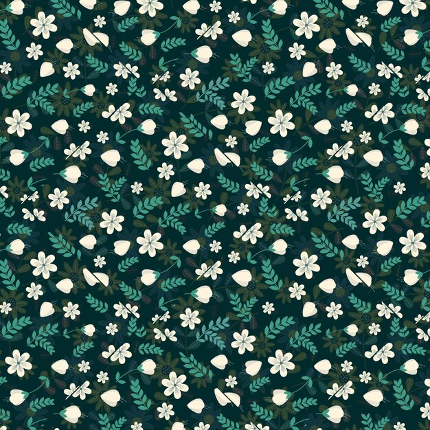 a green floral pattern with white flowers on a blue background