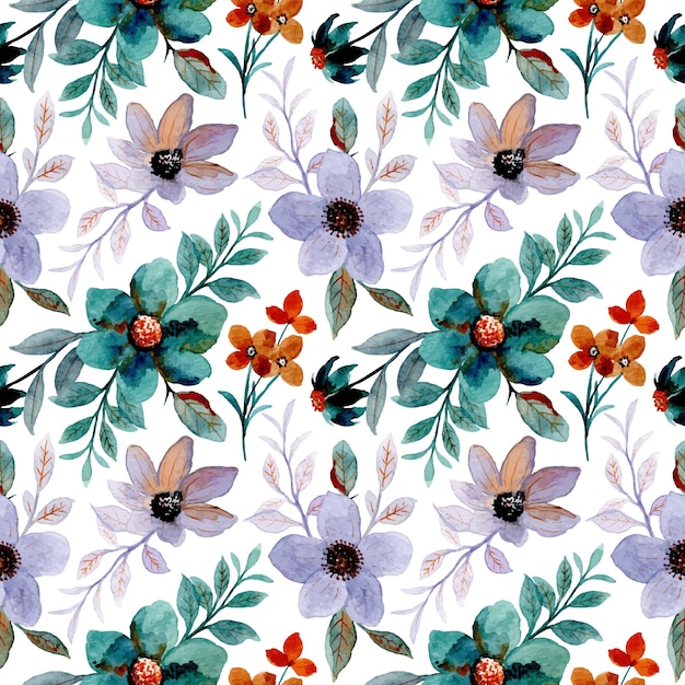 Green floral with watercolor seamless pattern