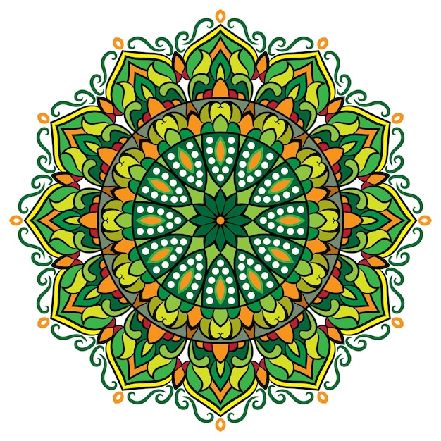 green flower and round mandala.