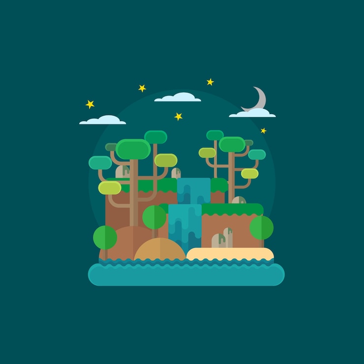 Vector green forest in flat design free vector
