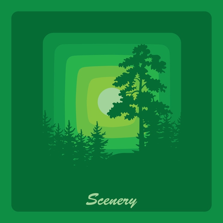 Vector green forest illustration vector design inside a square