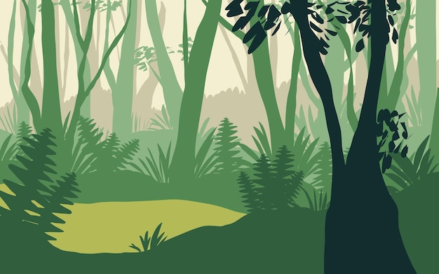 Vettore silhouette di foresta verde paesaggio naturale sfondo astratto disegno piatto illustrazione vettoriale