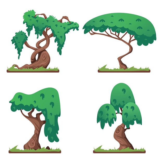 green forest trees set of jungle forest trees with various shapes vector illustration