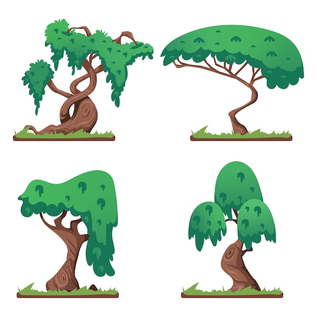 Vector green forest trees set of jungle forest trees with various shapes vector illustration