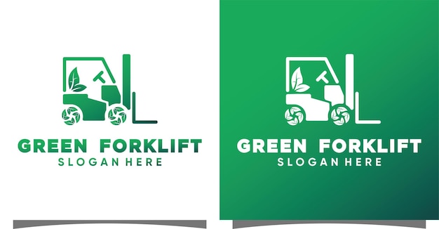 Green Forklift logo leaf with creative modern syle Premium Vector